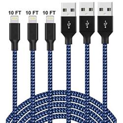 Lightning Cables 3Pack 10FT iPhone Charger MFi Certified Extra Long Nylon Braided USB Fast Charging Syncing Cord Compatible with iPhone