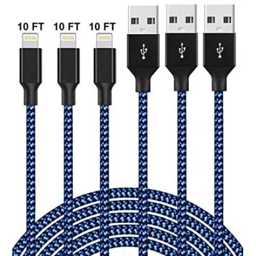 Lightning Cables 3Pack 10FT iPhone Charger MFi Certified Extra Long Nylon Braided USB Fast Charging Syncing Cord Compatible with iPhone