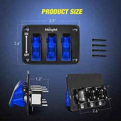 Nilight 3 Gang Toggle Switch 12V Rocker Switch Panel with LED Light and Flip Cover Heavy-Duty ON/Off Switch Plate 3 Pin SPST Rocker Switch，2 Years Warranty