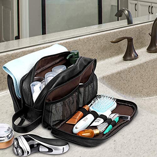 Leather Toiletry Bag for Men,Large Capacity Waterproof Travel Dopp Kit with Sturdy Handle,Travel Organizer for Toiletries -Travel Bag for Dad/ Men/ Husband -Perfect Gifts for Valentines Day