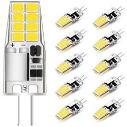 G4 LED Bulb, AC/DC 12V, T3 JC Type Bi-Pin Base, 20W-25W Halogen Bulb Replacement, Daylight White 6000K (10 Pack)