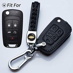 Hey Kaulor Key Fob Cover Leather Flip 5button Key Fob Cover Keyless Jacket Protector Remote Case Accessories for Equinox Camaro Cruze Malibu Sonic