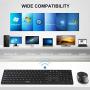 Wireless Keyboard and Mouse Combo, WisFox 2.4G Full-Size Slim Thin Wireless Keyboard Mouse for Windows, Computer, Desktop, PC, Laptop Mac (Dark Black)