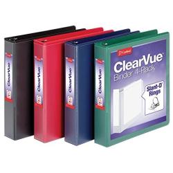 Cardinal 1.5 Inch 3 Ring Binder, D Ring, Assorted, Black, Red, Blue, Green 4 Pack, Holds 375 Sheets (29300)
