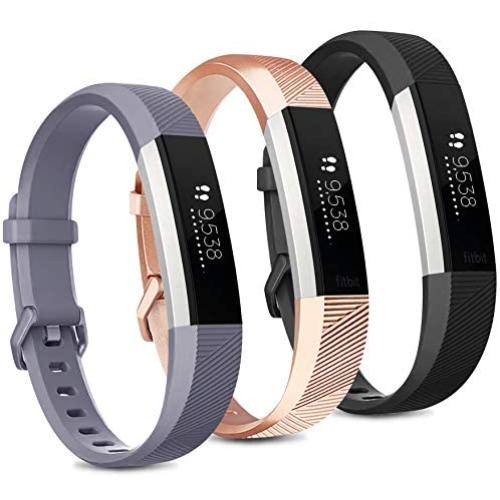 Pack 3 Replacement Band Compatible for Fitbit Alta Bands/Fitbit Alta HR Bands, Adjustable Replacement Soft Silicone Sport Bands for Woman and Men (Large, Black+Grey+Rose Gold)