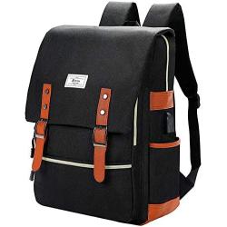 Ronyes Vintage Laptop Backpack College School Bag Bookbags for Women Men 15.6’’ Laptop Casual Rucksack Water Resistant School Backpack Daypacks with USB Charging Port (Black)