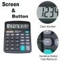 GAONA Basic Calculator 12 Digit Dual Power Large LCD Display Sensitive Button for Office, Primary School, Market or Home Use (Black)