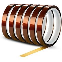 WIRESTER 6 Rolls 10mm X 30m (100ft) High Temperature Heat Resistant Tape Electronic Polyimide Tape for Masking, Soldering, Electrical, Heat Transfer Vinyl, 3D Printers
