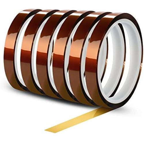 WIRESTER 6 Rolls 10mm X 30m (100ft) High Temperature Heat Resistant Tape Electronic Polyimide Tape for Masking, Soldering, Electrical, Heat Transfer Vinyl, 3D Printers WIRESTER 6 Rolls 10mm X 30m (100ft) High Temperature Heat Resistant Tape Electronic Polyimide Tape for Masking, Soldering, Electrical, Heat Transfer Vinyl, 3D Printers
