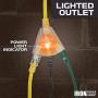 Lighted Outdoor Extension Cord with 3 Electrical Power Outlets - 10/3 SJTW Heavy Duty Yellow Cable with 3 Prong Grounded Plug for Safety (100ft - Yellow with Powerblock)