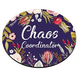 Smooffly Funny Quotes Round Mouse Pad, Chaos Coordinator Quote Vintage Watercolor Floral Wreath Colorful Flowers Print Art Mouse Pads for Computers