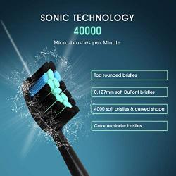 Sonic Electric Toothbrush for Adults, YUNCHI Y7 Rechargeable Ultrasonic Power Whitening Toothbrush, 5 Modes with Smart Timer, 10 Brush Heads & Travel Case, Black