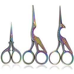 BIHRTC 3Pairs Scissors 4.5 Inch Stork Sewing Scissors and 3.6 Inch Embroidery Scissors Cross Stitch Scissors DIY Tools Shears for Sewing Craft Needlework Art Work Office Everyday Use Coloful