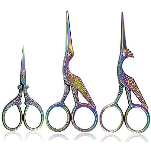 BIHRTC 3Pairs Scissors 4.5 Inch Stork Sewing Scissors and 3.6 Inch Embroidery Scissors Cross Stitch Scissors DIY Tools Shears for Sewing Craft Needlework Art Work Office Everyday Use Coloful