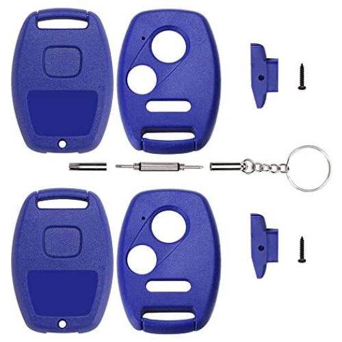 Cutting Not Required - 2 Replacement Key Fob Keyless Entry Remote Shell Case for Honda Civic/Accord/CR-V/Fit/Odyssey/Pilot/Ridgeline/CR-Z Car Key Fob Cover (2+1 Button, 2pc Blue)