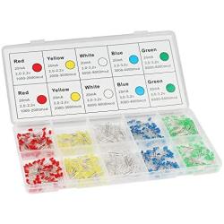 DiCUNO 500Pcs (5 Colors x 100P) 3MM Light Emitting Diode, White/Red/Yellow/Green/Blue Bright Diffused LED Diodes Assorted Kit for Electronic Project, Science Experiments