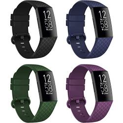 poshei 4 Packs Bands Compatible with Fitbit Charge 4 / Fitbit Charge 3 / Fitbit Charge 3 SE for Women and Men, Classic Replacement Wristband, Soft Silicon Waterproof Quick Release Sports Strap