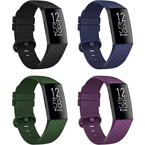 poshei 4 Packs Bands Compatible with Fitbit Charge 4 / Fitbit Charge 3 / Fitbit Charge 3 SE for Women and Men, Classic Replacement Wristband, Soft Silicon Waterproof Quick Release Sports Strap