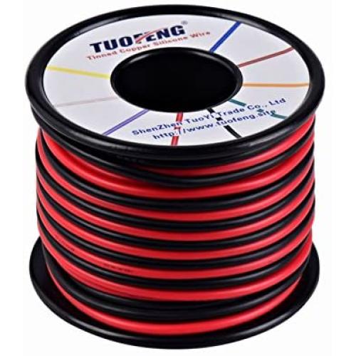 TUOFENG 16 awg Electronic Wire,66 Feet Silicone Wire Flexible Tinned Copper Wire High Temperature Resistance 2 Separated Wires 33 ft Black and 33 ft Red Stranded Wire