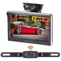 AMTIFO AM-W50 HD Wireless Backup Camera with 5 Inch Monitor License Plate Reverse Camera for Cars,SUVs,Minivans,Parking Camera Crystal Clear Image IP69 Waterproof Super Night Vision