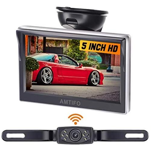 AMTIFO AM-W50 HD Wireless Backup Camera with 5 Inch Monitor License Plate Reverse Camera for Cars,SUVs,Minivans,Parking Camera Crystal Clear Image IP69 Waterproof Super Night Vision