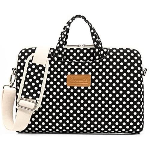 Canvaslife Black dot Pattern 15 inch Waterproof Laptop Shoulder Messenger Bag Case with Rebound Bubble Protection for 14 inch-15.6 inch Laptop 15 Case Bag