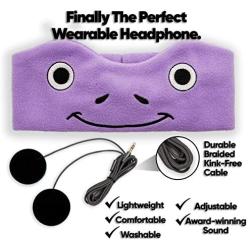 CozyPhones Kids Headphones for Girls Volume Limited with Thin Speakers & Super Soft Stretchy Headband - Perfect Toddlers & Children’s Earphones for Home, School & Travel - Purple Froggy