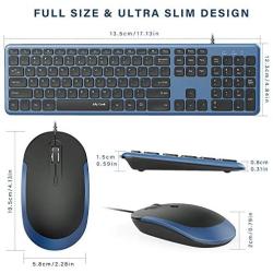 Wired Keyboard and Mouse, Jelly Comb Ultra Thin Full Size USB Wire Corded Keyboard Mouse Combo Set with Number Pad for Computer, Laptop, PC, Desktop, Notebook, Windows 7, 8, 10 -Sapphire Blue