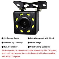 12V CMOS Car Vehicle Reverse Rear View Reversing Camera Backup Backing Replacement Night Vision IP68 Waterproof Parking Cameras Cam for Car, Trucks, SUV, Van,RV,Jeep with 8 LED Lights