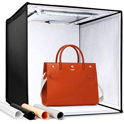 Amzdeal Photo Light Box 16''/40cm Folding Photo Box Adjustable Color Temperature&Brightness Light Box Photography Portable Photo Booth with 160 LED Studio Lights & 4 Backdrops for Photoshoot