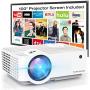Video Projector, TOPVISION 5500L Portable Mini Projector with 100” Projector Screen, 1080P Supported, Built in HI-FI Speakers, Compatible with Fire Stick, HDMI, VGA, USB, TF, AV, PS4