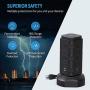 SUPERDANNY Surge Protector Tower with 10W Wireless Charger, Spin Power Strip Tower 13A Vertical Charging Station with 10 AC Outlets+4 USB Slots and 6.5ft Extension Cord for Home Office Garage, Black