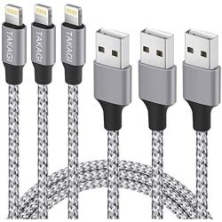 TAKAGI iPhone Charger, Lightning Cable 3Pack 6FT Nylon Braided Fast Charging High Speed Data Sync Transfer Cord Power Connector Compatible with iPhone 12 11 Pro Max XS XR X 8 7 Plus for iPad