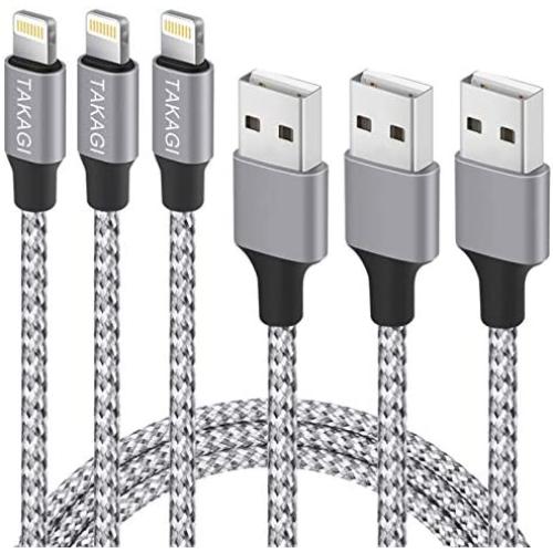 TAKAGI iPhone Charger, Lightning Cable 3Pack 6FT Nylon Braided Fast Charging High Speed Data Sync Transfer Cord Power Connector Compatible with iPhone 12 11 Pro Max XS XR X 8 7 Plus for iPad