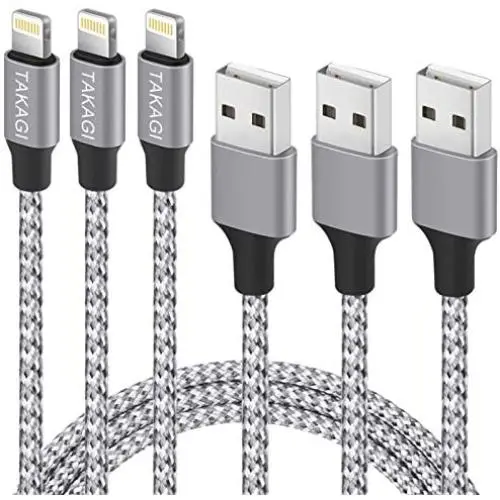 TAKAGI iPhone Charger, Lightning Cable 3Pack 6FT Nylon Braided Fast Charging High Speed Data Sync Transfer Cord Power Connector Compatible with iPhone 12 11 Pro Max XS XR X 8 7 Plus for iPad