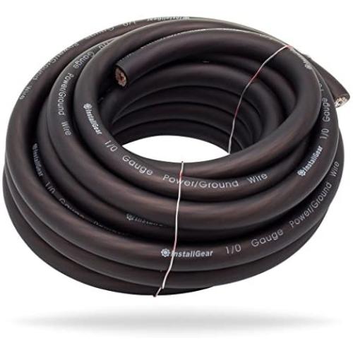 InstallGear 1/0 Gauge Black 25ft Power/Ground Wire True Spec and Soft Touch Cable