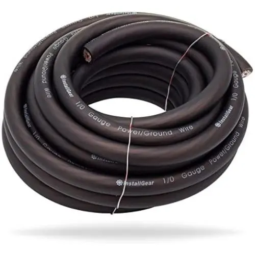 InstallGear 1/0 Gauge Black 25ft Power/Ground Wire True Spec and Soft Touch Cable