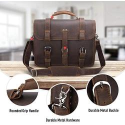 Polare Mens Full Grain Leather 16 Briefcase Shoulder Messenger Bag Fit 15.6 Laptop