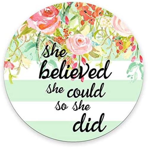 Round Gaming Mouse Pad Custom Design, She Believed She Could Mint Stripes Inspirational Quotes Mouse pad 7.87 X 7.87 INCH