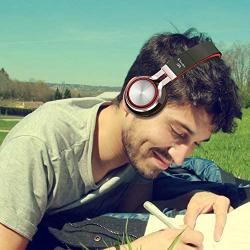 Elecder i39 Headphones with Microphone Foldable Lightweight Adjustable On Ear Headsets with 3.5mm Jack for Cellphones Computer MP3/4 Kindle School Red/Black