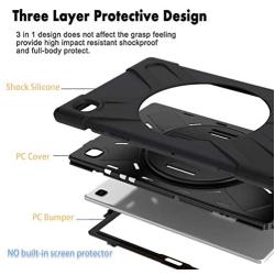 TOMSAM Case for Samsung Galaxy Tab A7 10.4, Heavy Duty Rugged Shockproof Drop Protection Case with Stand, Handle Hand Strap & Shoulder Strap for Galaxy Tab A7 10.4 Inch SM-T500/T505/T507 (Black)