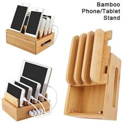 Cell Phone Stand, Multi-Device Bamboo Phone Stand Desktop Organizer Phone Tablet Charging Station for Home Office