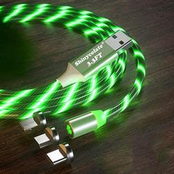 3.3ft Magnetic Charger Green Cable, Led Flowing Shining Light UP 3 in 1 Multi Universal for Kids Christmas Halloween Party Decorations Gift Cable Compatible Micro USB Type C iProduct Android Devices
