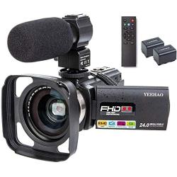 Camcorder Video Camera YEEHAO WiFi HD 1080P 24MP 16X Powerful Digital Zoom Camera with Microphone and Wide Angle Lens Remote Control Lens Hood Infrared Night Vision YouTube Vlogging Camera Recorder