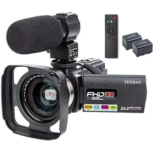 Camcorder Video Camera YEEHAO WiFi HD 1080P 24MP 16X Powerful Digital Zoom Camera with Microphone and Wide Angle Lens Remote Control Lens Hood Infrared Night Vision YouTube Vlogging Camera Recorder