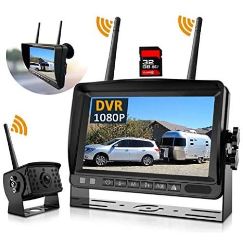 Wireless Backup Camera, DOUXURY IP69 Waterproof 170° Wide View Angle HD 1080P Backup Camera + HD LCD 7'' Monitor, DVR Recording Backup Camera System for Truck Pickup Trailer Camper Bus RV 5th Wheel