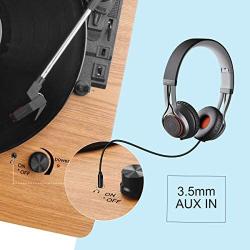 Wrcibo Record Player, Vintage Turntable 3-Speed Belt Drive Vinyl Player LP Record Player with Built-in Stereo Speaker, Aux-in, Headphone Jack, and RCA Output, Natural Wood