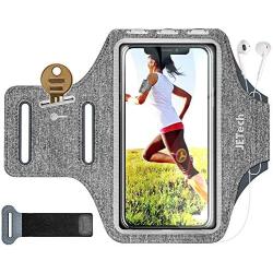 JETech Cell Phone Armband Case for iPhone SE(2020)/11/11 Pro/XR/XS/X/8 Plus/7 Plus/8/7/6s/6, Galaxy S10/S9/S9+, Adjustable Band, w/Key Holder and Card Slot, for Running, Walking, Hiking, Grey