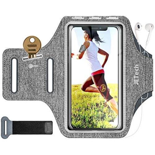 JETech Cell Phone Armband Case for iPhone SE(2020)/11/11 Pro/XR/XS/X/8 Plus/7 Plus/8/7/6s/6, Galaxy S10/S9/S9+, Adjustable Band, w/Key Holder and Card Slot, for Running, Walking, Hiking, Grey