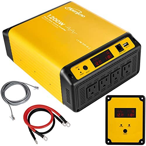 Hoenjuno 1200W Pure Sine Wave Power Inverter Generator DC 12V to AC 110-120V Power Source with 5 Feet Remote Control Cable